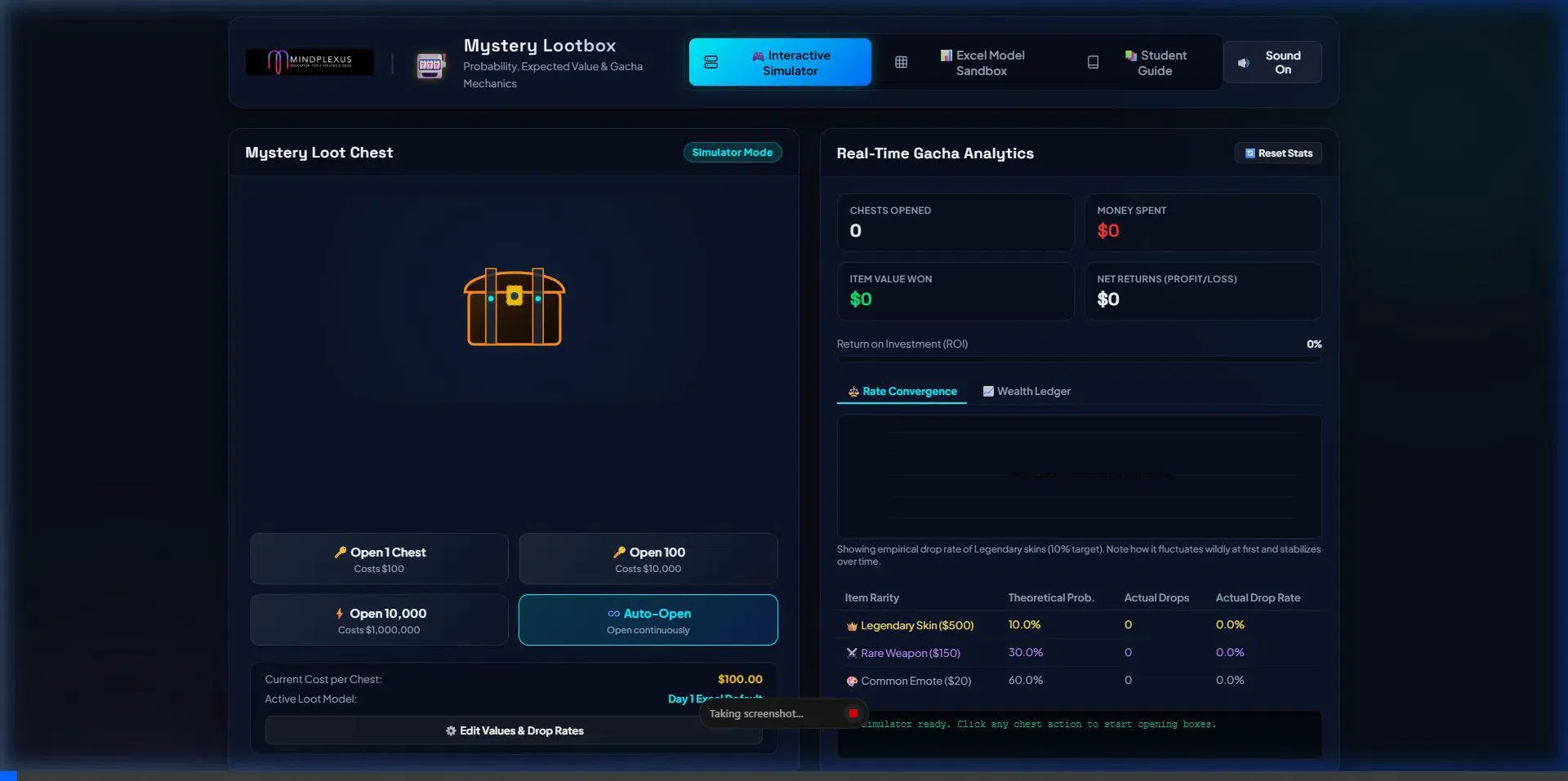 Lootbox probability simulator in use